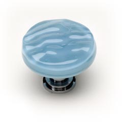 Sietto [R-215-PC] Handmade Glass Cabinet Knob - Glacier - Powder Blue - Polished Chrome Base - 1 1/4&quot; Dia.