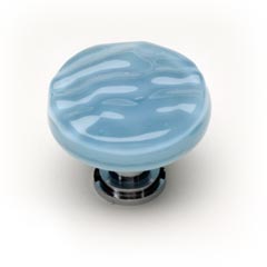 Sietto [R-215-PC] Handmade Glass Cabinet Knob - Glacier - Powder Blue - Polished Chrome Base - 1 1/4" Dia.