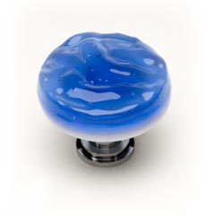 Sietto [R-219-PC] Handmade Glass Cabinet Knob - Glacier - Sky Blue - Polished Chrome Base - 1 1/4" Dia.