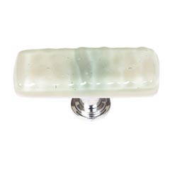 Sietto [SLK-201-SN] Handmade Glass Cabinet Knob - Skinny Glacier - Long - Spruce Green - Satin Nickel Base - 2" L x 3/4" W