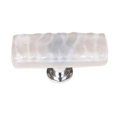 Sietto [SLK-204-SN] Handmade Glass Cabinet Knob - Skinny Glacier - Long - Blue-Grey - Satin Nickel Base - 2" L x 3/4" W