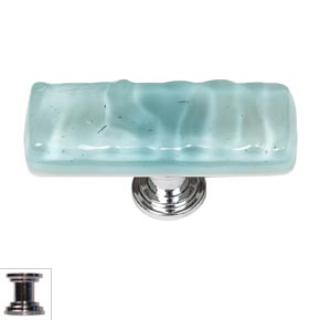 Sietto [SLK-208-PC] Handmade Glass Cabinet Knob - Skinny Glacier - Long - Light Aqua - Polished Chrome Base - 2" L x 3/4" W