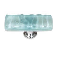 Sietto [SLK-208-PC] Handmade Glass Cabinet Knob - Skinny Glacier - Long - Light Aqua - Polished Chrome Base - 2" L x 3/4" W
