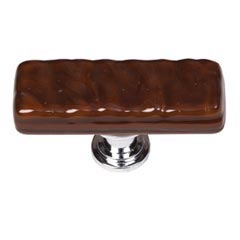 Sietto [SLK-209-PC] Handmade Glass Cabinet Knob - Skinny Glacier - Long - Woodland Brown - Polished Chrome Base - 2" L x 3/4" W