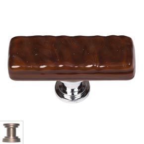 Sietto [SLK-209-SN] Handmade Glass Cabinet Knob - Skinny Glacier - Long - Woodland Brown - Satin Nickel Base - 2" L x 3/4" W