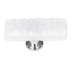 Sietto [SLK-212-SN] Handmade Glass Cabinet Knob - Skinny Glacier - Long - White - Satin Nickel Base - 2" L x 3/4" W
