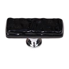 Sietto [SLK-213-ORB] Handmade Glass Cabinet Knob - Skinny Glacier - Long - Black - Oil Rubbed Bronze Base - 2" L x 3/4" W