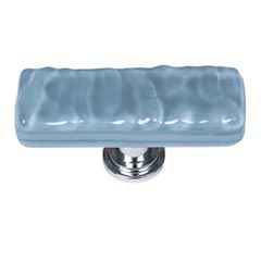 Sietto [SLK-215-PC] Handmade Glass Cabinet Knob - Skinny Glacier - Long - Powder Blue - Polished Chrome Base - 2" L x 3/4" W