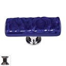 Sietto [SLK-221-PC] Handmade Glass Cabinet Knob - Skinny Glacier - Long - Deep Cobalt - Polished Chrome Base - 2" L x 3/4" W