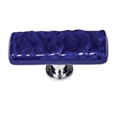 Sietto [SLK-221-SN] Handmade Glass Cabinet Knob - Skinny Glacier - Long - Deep Cobalt - Satin Nickel Base - 2" L x 3/4" W