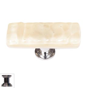 Sietto [SLK-222-PC] Handmade Glass Cabinet Knob - Skinny Glacier - Long - Pale Yellow - Polished Chrome Base - 2" L x 3/4" W