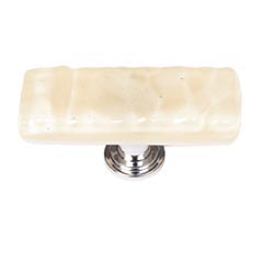 Sietto [SLK-222-PC] Handmade Glass Cabinet Knob - Skinny Glacier - Long - Pale Yellow - Polished Chrome Base - 2" L x 3/4" W
