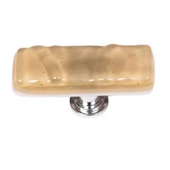 Sietto [SLK-226-SN] Handmade Glass Cabinet Knob - Skinny Glacier - Long - Sesame - Satin Nickel Base - 2" L x 3/4" W