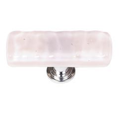 Sietto [SLK-228-SN] Handmade Glass Cabinet Knob - Skinny Glacier - Long - Rose - Satin Nickel Base - 2" L x 3/4" W