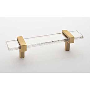 Sietto [P-1900-5.5-SB] Glass Cabinet Pull Handle - Adjustable Series - Clear - Satin Brass Base - (3 1/2") Adjustable C/C - 5 1/2" L
