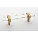 Sietto [P-1900-5.5-SB] Glass Cabinet Pull Handle - Adjustable Series - Clear - Satin Brass Base - (3 1/2&quot;) Adjustable C/C - 5 1/2&quot; L