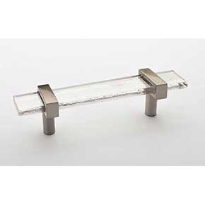 Sietto [P-1900-5.5-SN] Glass Cabinet Pull Handle - Adjustable Series - Clear - Satin Nickel Base - (3 1/2") Adjustable C/C - 5 1/2" L