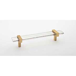 Sietto [P-1900-7-SB] Glass Cabinet Pull Handle - Adjustable Series - Clear - Satin Brass Base - (5") Adjustable C/C - 7" L