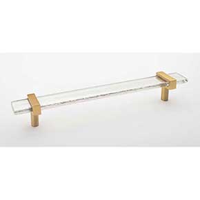 Sietto [P-1900-9-SB] Glass Cabinet Pull Handle - Adjustable Series - Clear - Satin Brass Base - (7") Adjustable C/C - 9" L