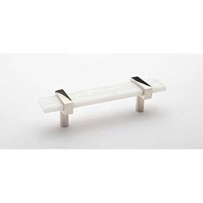Sietto [P-1901-5.5-PN] Glass Cabinet Pull Handle - Adjustable Series - White - Polished Nickel Base - (3 1/2") Adjustable C/C - 5 1/2" L