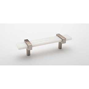 Sietto [P-1901-5.5-SN] Glass Cabinet Pull Handle - Adjustable Series - White - Satin Nickel Base - (3 1/2") Adjustable C/C - 5 1/2" L