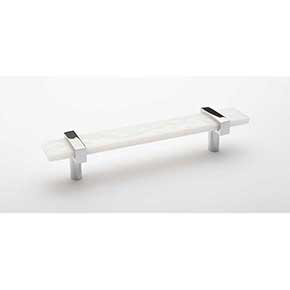 Sietto [P-1901-7-PC] Glass Cabinet Pull Handle - Adjustable Series - White - Polished Chrome Base - (5") Adjustable C/C - 7" L