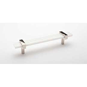 Sietto [P-1901-7-PN] Glass Cabinet Pull Handle - Adjustable Series - White - Polished Nickel Base - (5") Adjustable C/C - 7" L