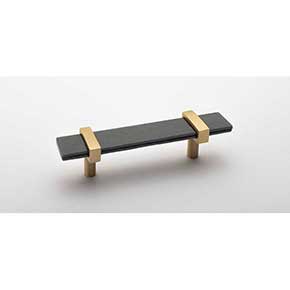 Sietto [P-1902-5.5-SB] Glass Cabinet Pull Handle - Adjustable Series - Slate Gray - Satin Brass Base - (3 1/2") Adjustable C/C - 5 1/2" L