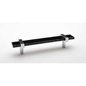 Sietto [P-1903-7-PC] Glass Cabinet Pull Handle - Adjustable Series - Black - Polished Chrome Base - (5") Adjustable C/C - 7" L