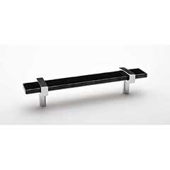 Sietto [P-1903-7-PC] Glass Cabinet Pull Handle - Adjustable Series - Black - Polished Chrome Base - (5&quot;) Adjustable C/C - 7&quot; L