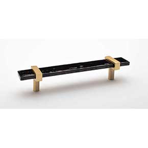 Sietto [P-1903-7-SB] Glass Cabinet Pull Handle - Adjustable Series - Black - Satin Brass Base - (5") Adjustable C/C - 7" L