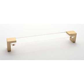 Sietto [P-1200-8-SB] Glass Cabinet Pull Handle - Affinity Series - Oversized - Clear - Satin Brass Base - 8" C/C - 8 3/8" L 