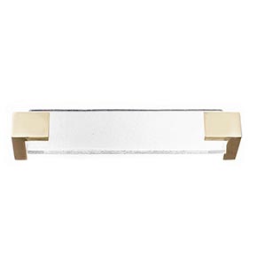 Sietto [P-1200-SB] Glass Cabinet Pull Handle - Affinity Series - Oversized - Clear - Satin Brass Base - 5 5/8" C/C - 6" L