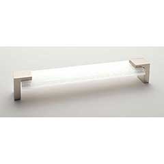 Sietto [P-1201-8-PN] Glass Cabinet Pull Handle - Affinity Series - Oversized - White - Polished Nickel Base - 8&quot; C/C - 8 3/8&quot; L