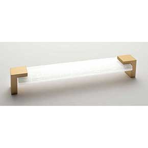 Sietto [P-1201-8-SB] Glass Cabinet Pull Handle - Affinity Series - Oversized - White - Satin Brass Base - 8" C/C - 8 3/8" L 