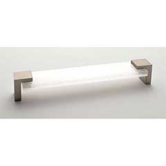 Sietto [P-1201-8-SN] Glass Cabinet Pull Handle - Affinity Series - Oversized - White - Satin Nickel Base - 8&quot; C/C - 8 3/8&quot; L