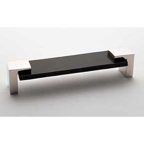 Sietto [P-1203-PC] Glass Cabinet Pull Handle - Affinity Series - Oversized - Black - Polished Nickel Base - 5 5/8" C/C - 6" L