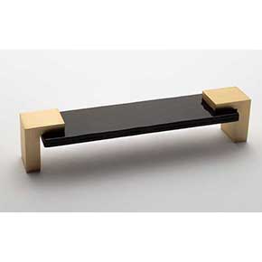 Sietto [P-1203-SB] Glass Cabinet Pull Handle - Affinity Series - Oversized - Black - Satin Brass Base - 5 5/8" C/C - 6" L