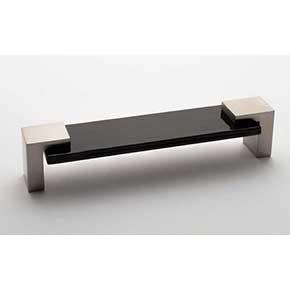 Sietto [P-1203-SN] Glass Cabinet Pull Handle - Affinity Series - Oversized - Black - Satin Nickel Base - 5 5/8" C/C - 6" L