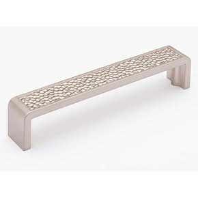 Sietto [P-2002-6-SN] Die Cast Zinc Cabinet Pull Handle - Hammered Series - Oversized - Satin Nickel Finish - 6" C/C - 6 3/8" L