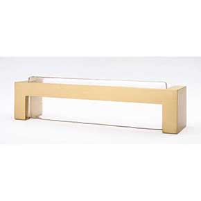 Sietto [P-1800-SB] Glass Cabinet Pull Handle - Skyline Series - Oversized - Clear - Satin Brass Base - 128mm C/C - 5 3/8" L