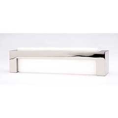Sietto [P-1801-PN] Glass Cabinet Pull Handle - Skyline Series - Oversized - White - Polished Nickel Base - 128mm C/C - 5 3/8&quot; L