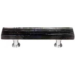Sietto [P-802-SN] Glass Cabinet Pull Handle - Texture Series - Standard Size - Black Reed Glass - Satin Nickel Base - 3" C/C - 5" L