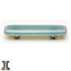 Sietto [P-103-SN] Handmade Glass Cabinet Pull Handle - Stratum - Spruce Green - Satin Nickel Base - 5" L