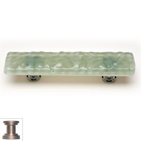 Sietto [P-201-SN] Handmade Glass Cabinet Pull Handle - Glacier - Spruce Green - Satin Nickel Base - 5" L