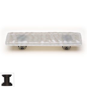 Sietto [P-204-ORB] Handmade Glass Cabinet Pull Handle - Glacier - Blue-Grey - Oil Rubbed Bronze Base - 5" L