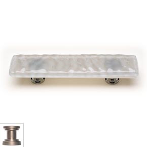 Sietto [P-204-SN] Handmade Glass Cabinet Pull Handle - Glacier - Blue-Grey - Satin Nickel Base - 5" L