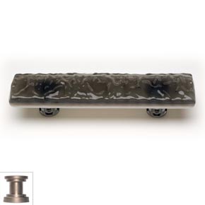 Sietto [P-206-SN] Handmade Glass Cabinet Pull Handle - Glacier - Silver Grey - Satin Nickel Base - 5" L