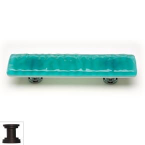Sietto [P-207-ORB] Handmade Glass Cabinet Pull Handle - Glacier - Aqua - Oil Rubbed Bronze Base - 5" L
