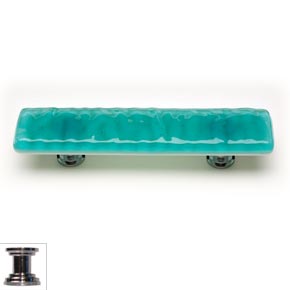 Sietto [P-207-PC] Handmade Glass Cabinet Pull Handle - Glacier - Aqua - Polished Chrome Base - 5" L